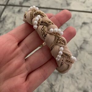 Pink Pearl Chain Chiffon Wrap Braided Bracelet Girly Cottagecore